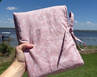 Reversible Bible Sleeve –Book Cover with tie closure| Fabric Book Sleeve for Bible, Journal, or Novel | Padded Gift for Readers & Christians