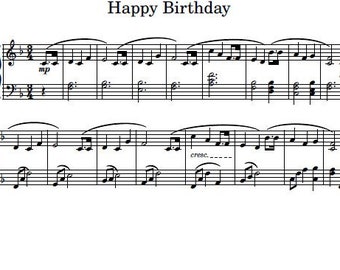 Happy Birthday sheet music for piano, Digital Notes, Digital Download for beginner player