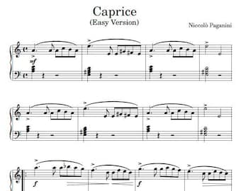 Paganini-Caprice version facile, partitions classiques, violon, piano, téléchargement numérique, art musical, PDF imprimable