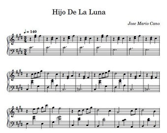 Hijo De La Luna - Digital Music sheet, Luna Nera, Sheet music piano, Digital Download, Music Art