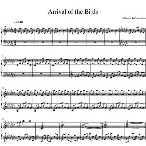 Jóhann Jóhannson - Arrival of the Birds, Digital Download, Printable PDF, Piano Sheet Music, Music Notes