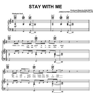 Stay With Me - Sam Smith | Piano Sheet Music with Lyrics | Easy to Intermediate Arrangement | Digital Download