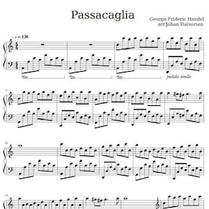 Passacaglia -  Handel/Halvorsen, digital sheet music, sheet music, vintage sheet music, piano sheet music, Printeble PDF