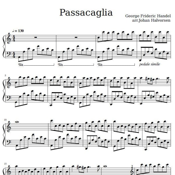 Passacaglia -  Handel/Halvorsen, digital sheet music, sheet music, vintage sheet music, piano sheet music, Printeble PDF