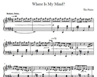 Where is my mind - The Pixies, Digital sheet music, piano sheet music, music notes, printable PDF
