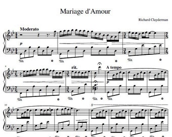 Piano Music Sheet - Digital download - Richard Clayderman - Mariage D'amour