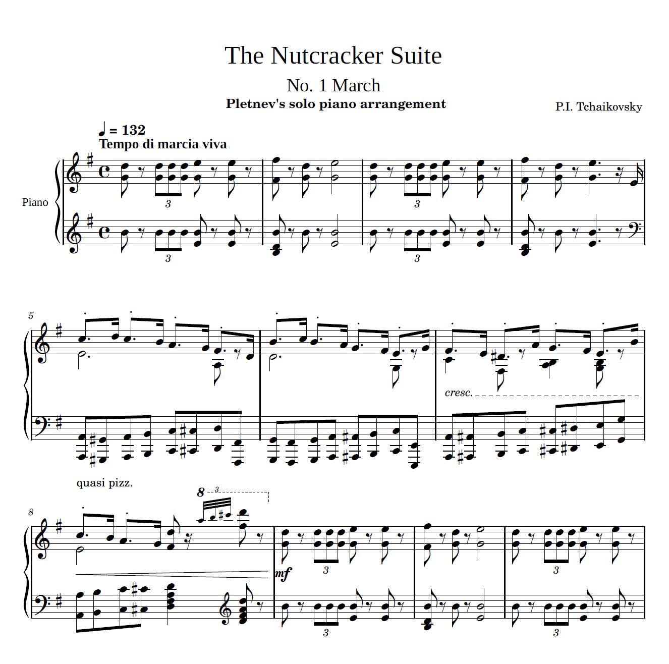 くるみ割り人形組曲第1番行進曲 – プレトニョフのピアノ独奏編曲