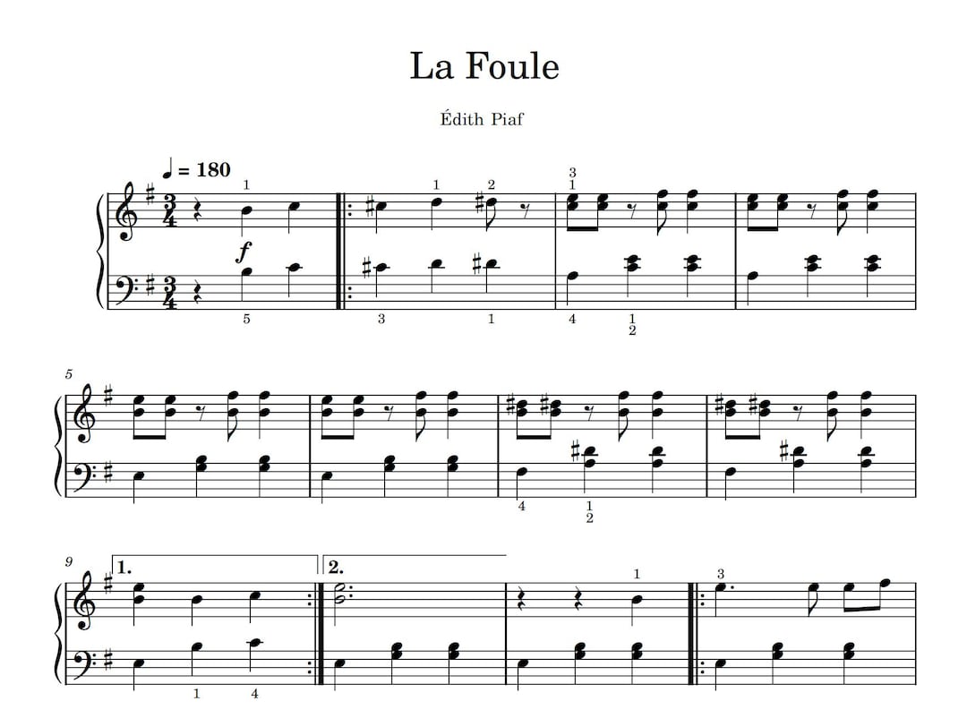 La Foule - Edith Piaf, France, Tiktok, Piano, Sheet Music, Digital