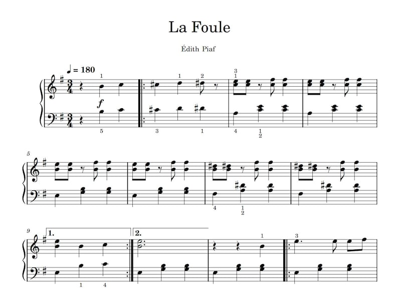 La Foule - Edith Piaf, France, Tiktok, Piano, Sheet Music, Digital
