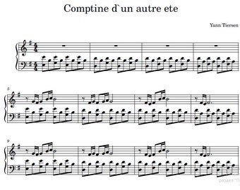 Yann Tiersen - Comptine autre ete, digitale Noten