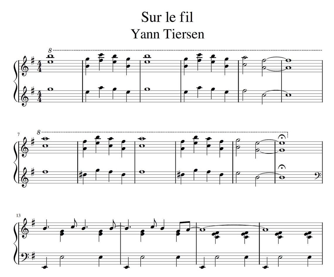 Sur Le Fil by Yann Tiersen Piano Sheet Music Digital