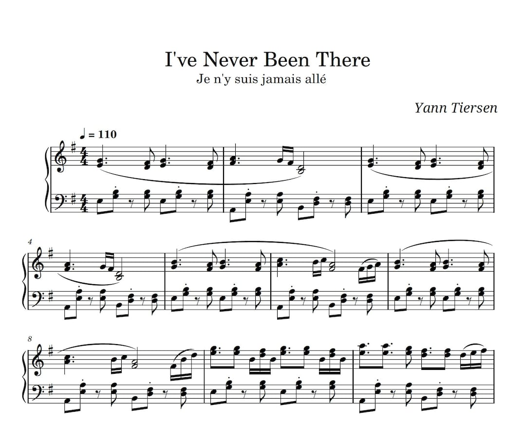 I've Never Been There by Yann Tiersen – Piano Sheet Music | Digital