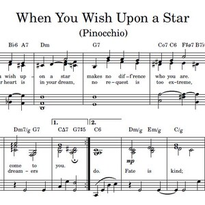 Wenn Du Dir einen Stern wünschst, aus Disneys &quot;&quot;Pinocchio&quot;&quot;, Digitaler Download, Klavier Noten, Noten für Klavier, Noten für Anfänger.&quot;