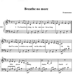 Breathe No More by Evanescence Piano Sheet Music - Digital Download | Intermediate Level | Emotional Piano Arrangement