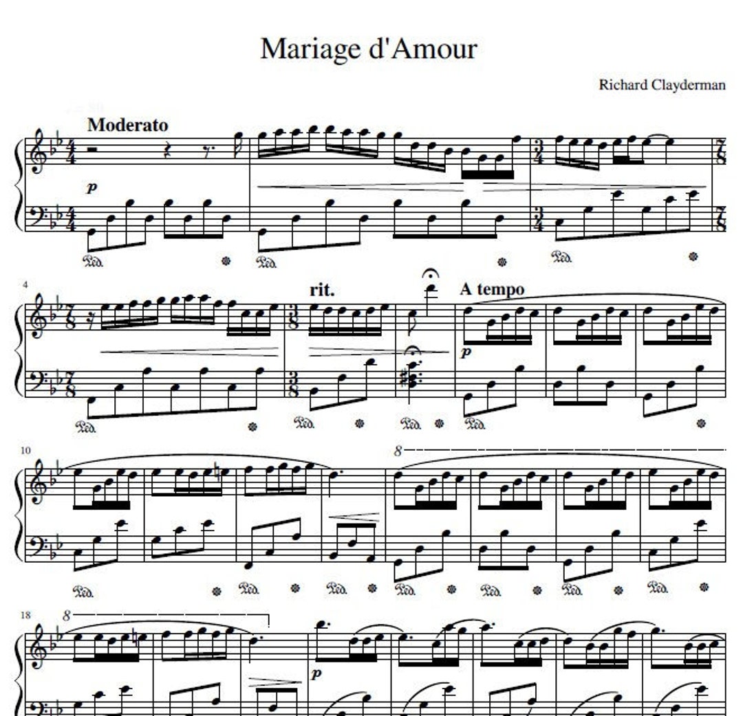 Piano Music Sheet Digital Download Richard Clayderman Mariage D