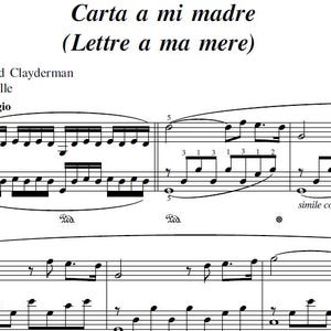 Richard Clayderman "Carta Ami Madre" Partitura para piano: hermosa composición romántica para todos los niveles