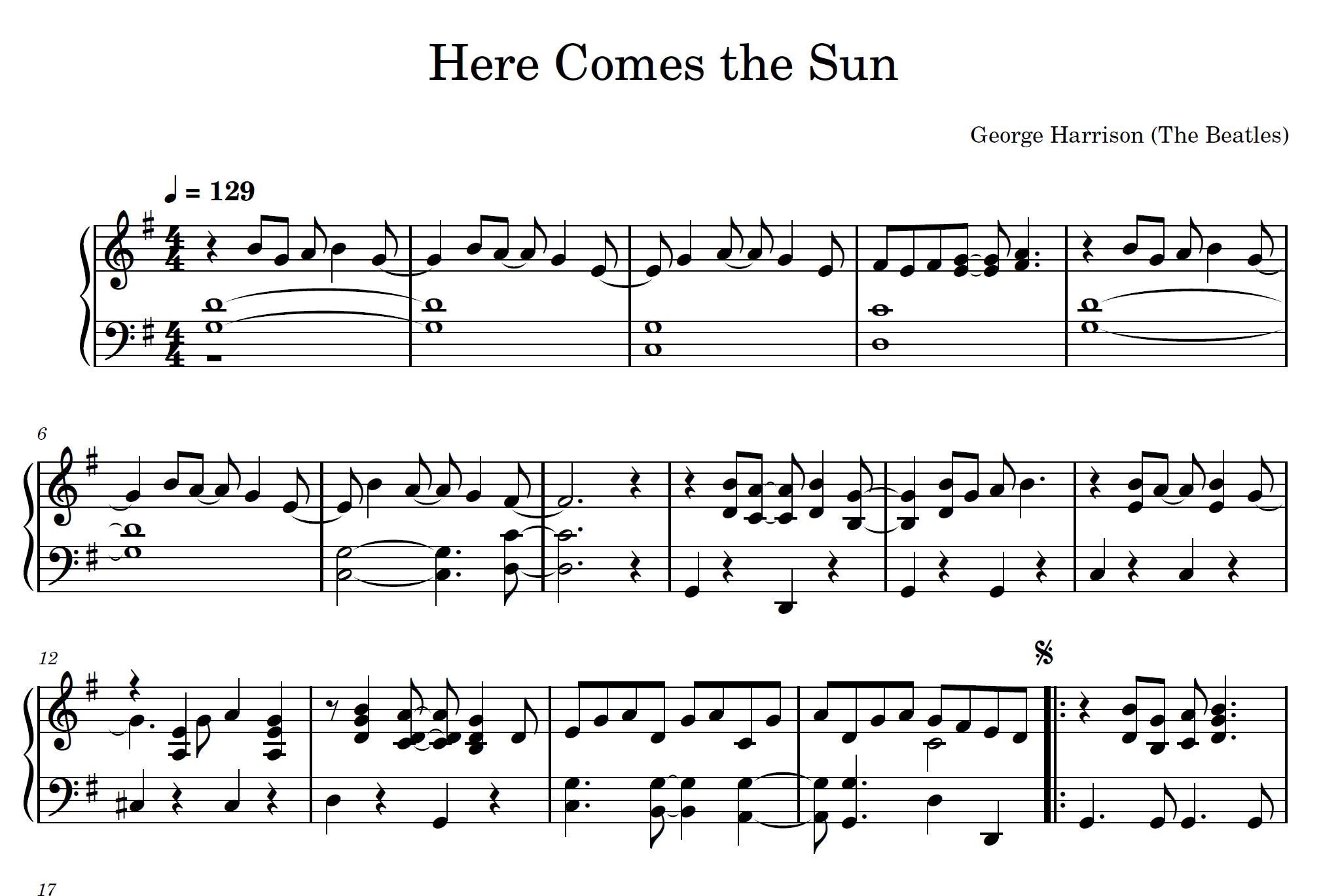 Here Comes the Sun - the Beatles | Piano Sheet Music PDF - Etsy