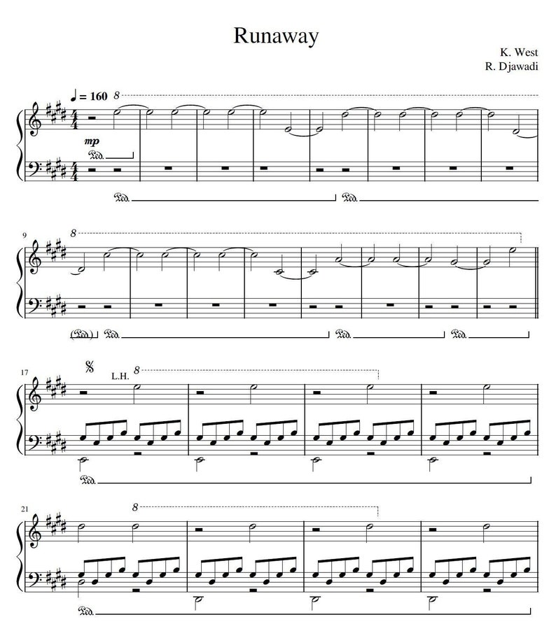 Runaway - Kanye West & Ramin Djawadi | Sheet Music for Piano - Etsy