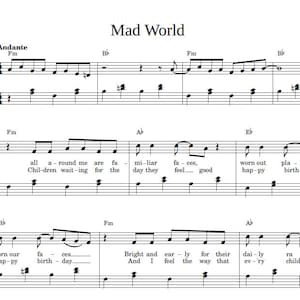 Mad World - Easy Piano Arrangement, Digitaler Download, Klaviernoten, Musikkunst