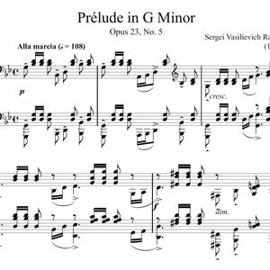 Preludio in Sol minore, Opus 23 n. 5 di Sergei Rachmaninoff - Spartiti per pianoforte, download digitale in PDF