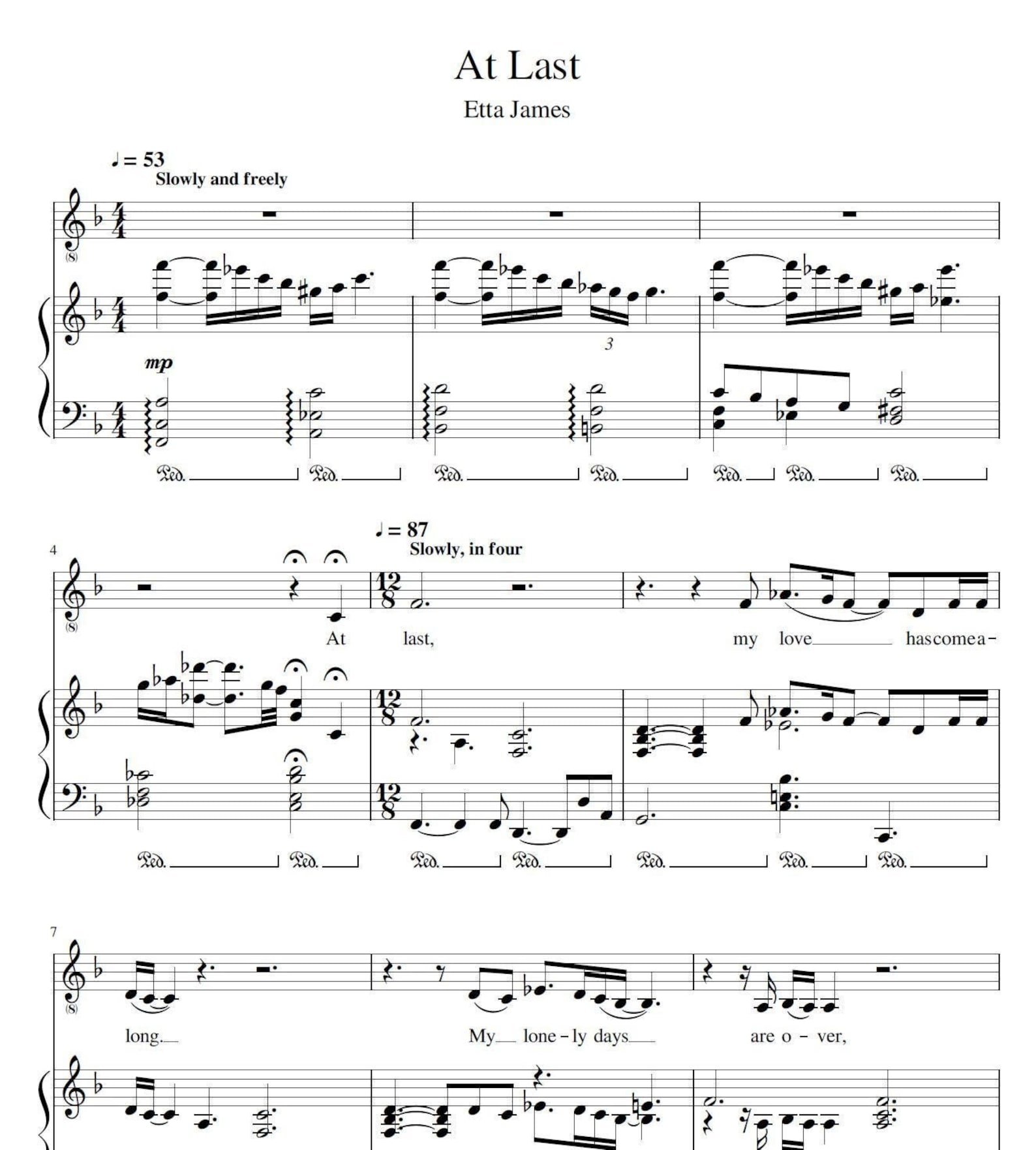 At Last Chart Sheet Music - at Last by Etta James | Piano & Vocal Arrangement - Etsy