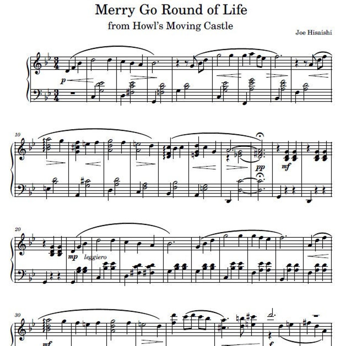 Howl s Moving Castle Piano Sheet Music: Merry Go Round of Life (PDF) Etsy