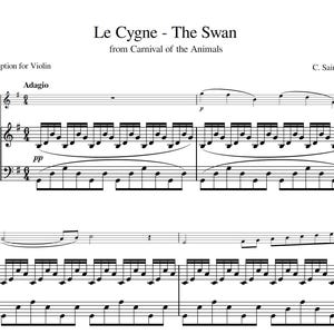 The Swan Violin & Piano Sheet Music: Saint-Saëns, Le Cygne (PDF Digital Download)
