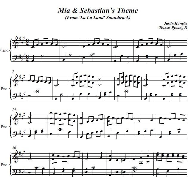 La La Land - Mia and Sebastian's Theme: Easy Piano Sheet Music (Digital Download)