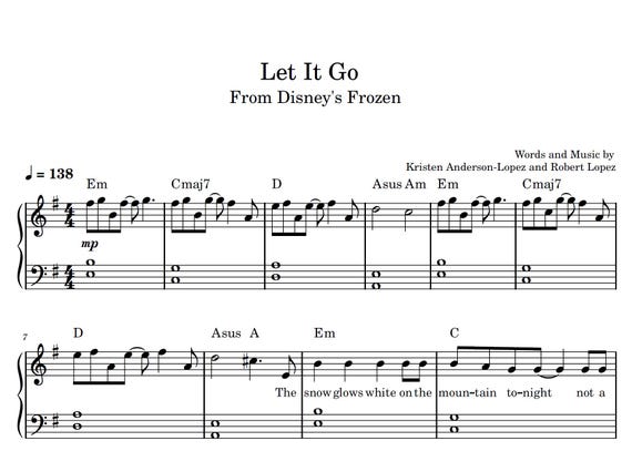 Let It Go - Piano Sheet Music, Instant Digital Download, Frozen - Etsy