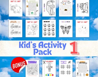 Puede incluir: Un paquete de actividades imprimibles para niños con una variedad de actividades que incluyen punto a punto, colorear, búsqueda de palabras y más. El paquete incluye una hoja de actividad de bonificación con un juego de serpientes y escaleras.