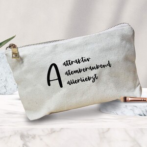 Trousse per cosmetici personalizzata con lettere iniziali e caratteristiche, piccola borsa da toilette da viaggio, regalo per la migliore amica