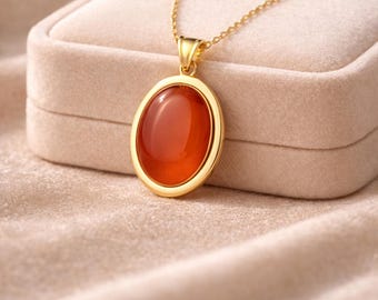 Carnelian Necklace in Gold or Silver, Gemstone Necklace for Women, Everyday Stone Necklace for Girl Friend, Dainty Pendant Necklace