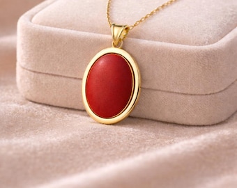 Red Coral Gemstone Necklace for Women in Gold or Silver, Natural Gemstone Necklace, 14K Gold or Silver Pendant Necklace, Coral Jewelry Gift
