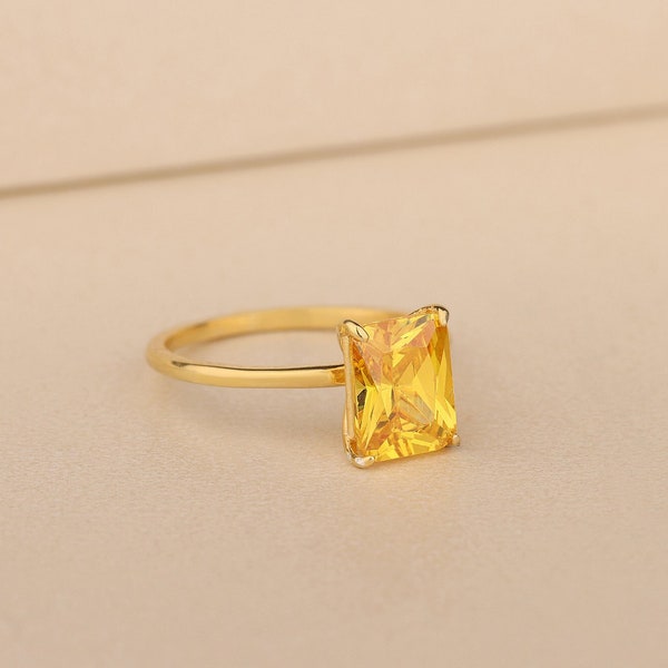 Elegant 14K Gold Citrine Ring, Sterling Silver Jewelry, November Birthstone Ring, Yellow Stone Ring, Mother Day Gift, Dainty Wedding Jewelry