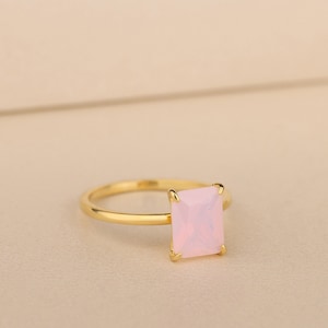 Pink Opal Ring, Rose Gold Gemstone, Silver Gold Ring, October Birthstone Gift, Bridal Jewelry, Proposal Ring for Girl Friend, Wedding Ring