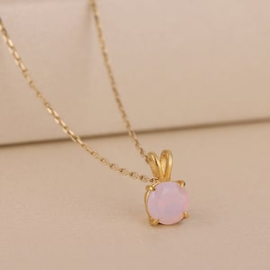 Pink Opal Womens Necklace in Silver or 10K 14K Gold, Dainty Pink Stone Necklace, Opal Gemstone Necklace, Crystal Pendant Necklace, Mom Gift