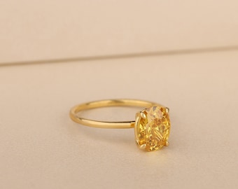 Citrine Gemstone Women Ring in 10K 14K Gold, Oval Engagement Ring, Gold Filled Silver Stone Ring, Unique Birthstone Ring, Birthday Gift