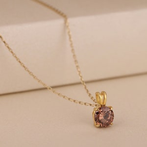 Brown Gemstone Necklace in Solid Gold or Silver, Oval Gemstone Necklace, Healing Crystal Pendant, Everyday Necklace For Her, Girlfriend Gift