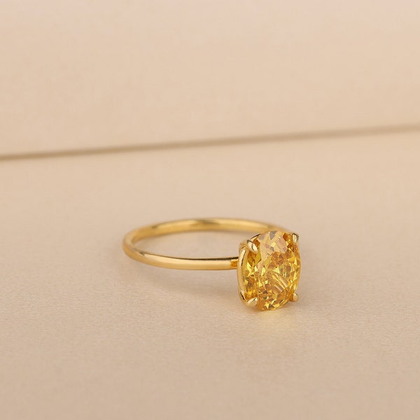 Citrine Gemstone Women Ring in 10K 14K Gold, Oval Engagement Ring, Gold Filled Silver Stone Ring, Unique Birthstone Ring, Birthday Gift