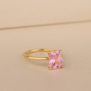 Minimalistic Pink Tourmaline Gold Ring, Dainty Pink Gemstone Ring, Engagement Ring, Valentine Day, October Birthday, Intricate Women Jewelry