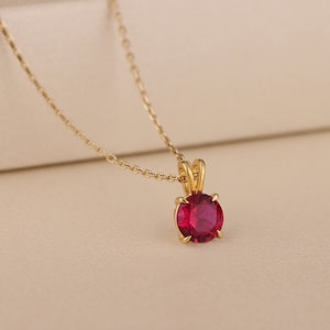 Ruby Necklace For Women in 14K Solid Gold, Silver Unique Gemstone Pendant, Round Red Stone Necklace, July Birthstone Pendant Necklace to Mom