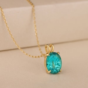 Paraiba Tourmaline Womens Necklace in 10K 14K Gold, Delicate Blue Stone Necklace, Silver Wedding Necklace, Mama Necklace, Gift For Wife