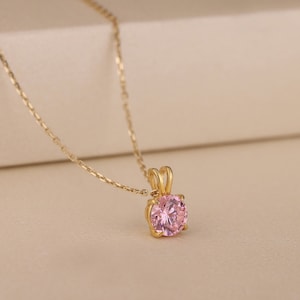 Round Pink Tourmaline Necklace For Her in Sterling Silver, 18K Gold Delicate Necklace, Minimalist Necklace, Gemstone Necklace, Gift For Wife