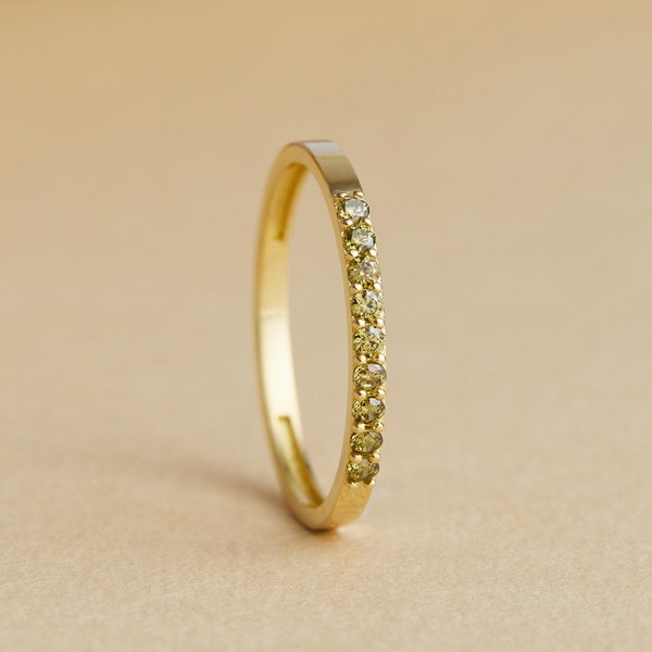 Peridot Stone Half Eternity Band Ring for Women, Dainty Birthstone Ring, Modern Stacking Ring, 14k Gold Promise Ring, Gift For Girlfriend