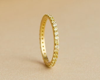 Citrine Full Eternity Band Ring, 14K Solid Gold Ring For Women, Pave November Birthstone Ring, Silver Engagement Ring, Modern Jewelry Gift