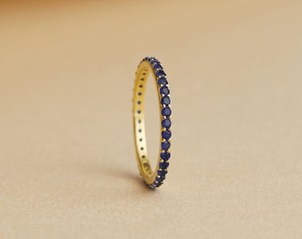 Blue Sapphire Eternity Band Ring For Women in Sterling Silver, Unique Stacking Ring For Girlfriend, 10K 14K Gold Promise Ring, Gift For Wife