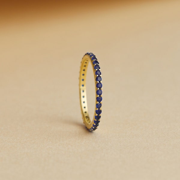 Blue Sapphire Eternity Band Ring For Women in Sterling Silver, Unique Stacking Ring For Girlfriend, 10K 14K Gold Promise Ring, Gift For Wife