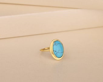 Turquoise 14K Solid Gold Ring To Women, Elegant Gold Gemstone Ring, Statement Ring To Girlfriend, Unique Wedding Ring, Turquoise Jewelry