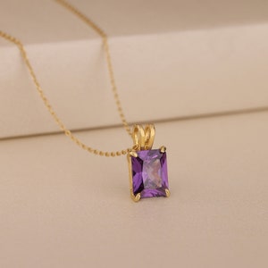 Eleganter Amethyst Anhänger, 14k 18k Solid Gold Silber Halskette, Februar Birthstone Halskette, Valentinstag Geschenk, Modern Stone Halskette, Mom