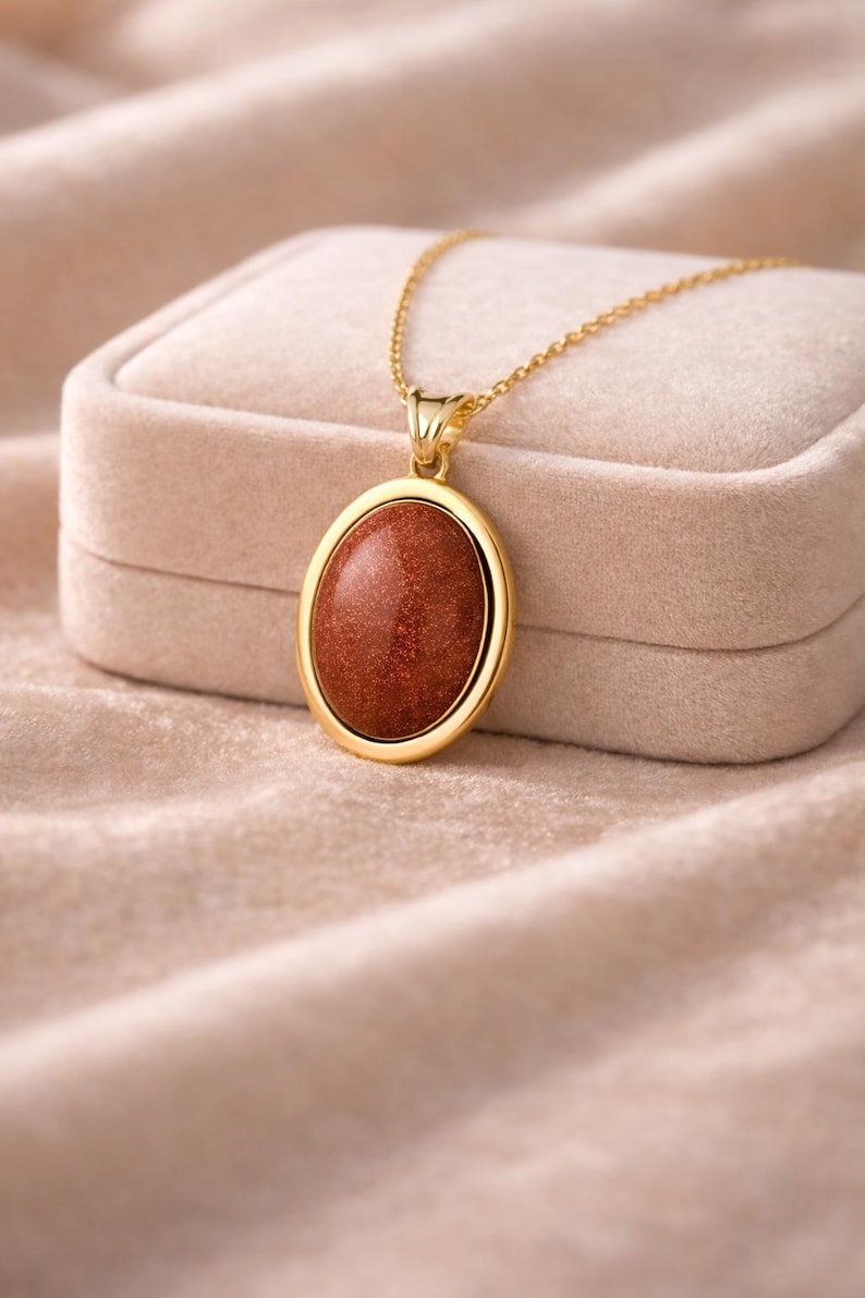 Sunstone Necklace, Dainty Pendant for Women in Gold or Silver, Unique Stone Necklace, Gift for Wife, Mom, Girl Friend, 14K 18K Gold Necklace image 1